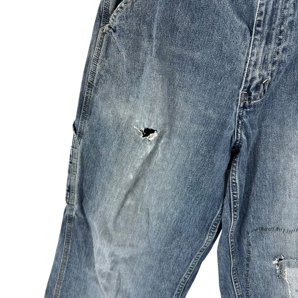 Arizona Jeans Co 34”x34” distressed carpenter Blue Jeans - Picture 3 of 9